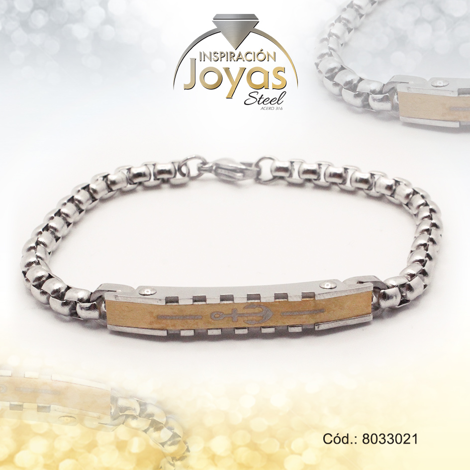 8033021 Pulsera de Acero Caballero 2 Tonos Con Placa Medida 21 cm - 8033021 - Imagen 1