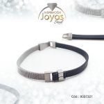 Pulsera de Acero Caballero Goma Plateado Sin Placa Azul  Medida 21 cm - 8037321