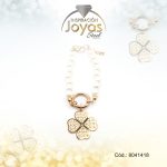 Pulsera de Acero Aleación Micro Circón Dorado Trébol Perla  Medida 18 cm - 8041418