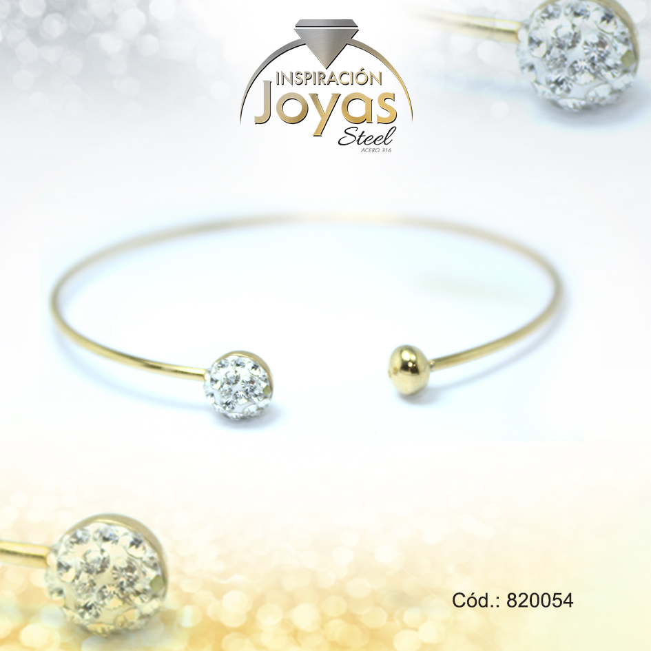 820054 Pulsera de Acero Brazalete Micro Circón Dorado Abierto - 820054 - Imagen 1