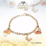 Pulsera de Acero Aleación Esmalte Dorado Hongo, Mariposa, Corazón Medida 22 cm - 82008322