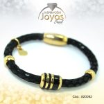 Pulsera de Acero Aleación Semi Cuero Dorado Barra Negro - 820092