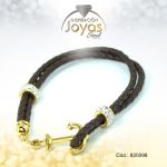 Pulsera de Acero Aleación Semi Cuero Dorado Ancla Marrón - 820098