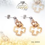 Zarcillo de Acero Colgante 3 Tonos Trébol - 840034