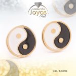 Zarcillo de Acero - Aleación Esmalte - Dorado - Yin Yang Blanco/Negro - 840099