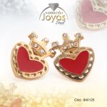 Zarcillo de Acero - Aleación Esmalte - Dorado - Corazón Rojo - 840125