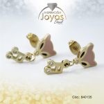 Zarcillo de Acero - Aleación Esmalte - Dorado - Gato Rosado - 840135