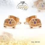 Zarcillo de Acero - Aleación Esmalte - Dorado - Tortuga Multi Color - 840163