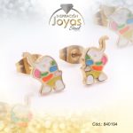 Zarcillo de Acero - Aleación Esmalte - Dorado - Elefante Multi Color - 840194