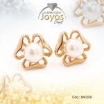 Zarcillo de Acero - Aleación Perla - Dorado - Flor - 840209