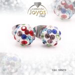 Zarcillo de Acero Esfera Micro Circón Plateado Multi Color - 840219