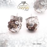 Zarcillo de Acero Esfera Micro Circón Plateado Blanco/Marrón - 840220