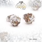 Zarcillo de Acero Esfera Micro Circón Plateado Blanco/Marrón - 840222