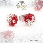 Zarcillo de Acero Esfera Micro Circón Plateado Blanco/Rojo - 840223
