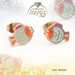 Zarcillo de Acero - Aleación Esmalte - Dorado - Pez Multi Color - 840229