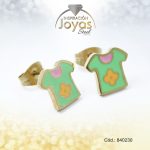 Zarcillo de Acero - Aleación Esmalte - Dorado - Camisa Verde - 840230