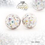 Zarcillo de Acero Esfera Micro Circón Plateado Blanco - 840234