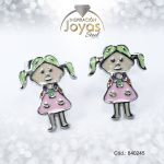 Zarcillo de Acero - Aleación Esmalte - Plateado - Niña Rosado - 840245