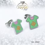 Zarcillo de Acero - Aleación Esmalte - Plateado - Camisa Verde - 840247