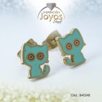 Zarcillo de Acero - Aleación Esmalte - Dorado - Gato Verde - 840248