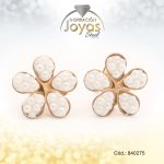 Zarcillo de Acero - Aleación Sintetico - Dorado - Flor Blanco - 840275