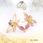 Zarcillo de Acero - Aleación Piedra - Dorado - Libélula Rosado - 840280