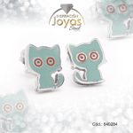 Zarcillo de Acero - Aleación Esmalte - Plateado - Gato Verde - 840284