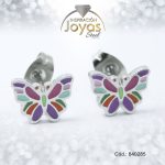 Zarcillo de Acero - Aleación Esmalte - Plateado - Mariposa Multi Color - 840285