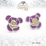 Zarcillo de Acero - Aleación Esmalte - Plateado - Oso Morado - 840287