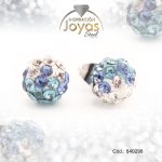 Zarcillo de Acero Esfera Micro Circón Plateado Blanco/Azul - 840298