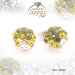 Zarcillo de Acero Esfera Micro Circón Plateado Blanco/Verde - 840301