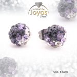 Zarcillo de Acero Esfera Micro Circón Plateado Blanco/Morado - 840302