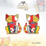 Zarcillo de Acero - Aleación Esmalte - Dorado - Gato Multi Color - 840304