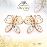 Zarcillo de Acero - Aleación Circón - Dorado - Mariposa Multi Color - 840309