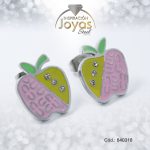 Zarcillo de Acero - Aleación Esmalte - Plateado - Manzana Rosado - 840318