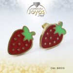 Zarcillo de Acero - Aleación Esmalte - Dorado - Fresa Rojo - 840319