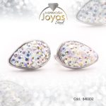 Zarcillo de Acero - Aleación Micro Circón - Plateado - Lágrima - 840332