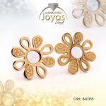 Zarcillo de Acero - Aleación Nacar - Dorado - Flor - 840355