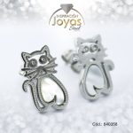 Zarcillo de Acero - Aleación Nacar - Plateado - Gato - 840358