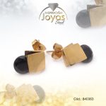 Zarcillo de Acero - Aleación Circón - Dorado - Rombo Negro - 840363