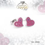 Zarcillo de Acero - Aleación Esmalte - Plateado - Corazón Rosado - 840364
