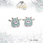 Zarcillo de Acero - Aleación Esmalte - Plateado - Vaquita Verde - 840366