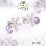 Zarcillo de Acero - Aleación Circón - Plateado - Flor Morado - 840377