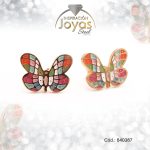 Zarcillo de Acero - Aleación Esmalte - Dorado - Mariposa Multi Color - 840387