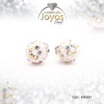 Zarcillo de Acero Esfera Micro Circón Plateado Blanco - 840391