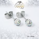 Zarcillo de Acero Esfera Micro Circón Plateado Blanco - 840394