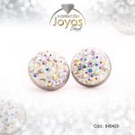 Zarcillo de Acero Esfera Micro Circón Plateado Media Esfera Blanco - 840420