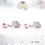 Zarcillo de Acero Colgante Perla Plateado Corazón Rosado - 840421