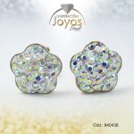 Zarcillo de Acero - Aleación Micro Circón - Plateado - Flor - 840436