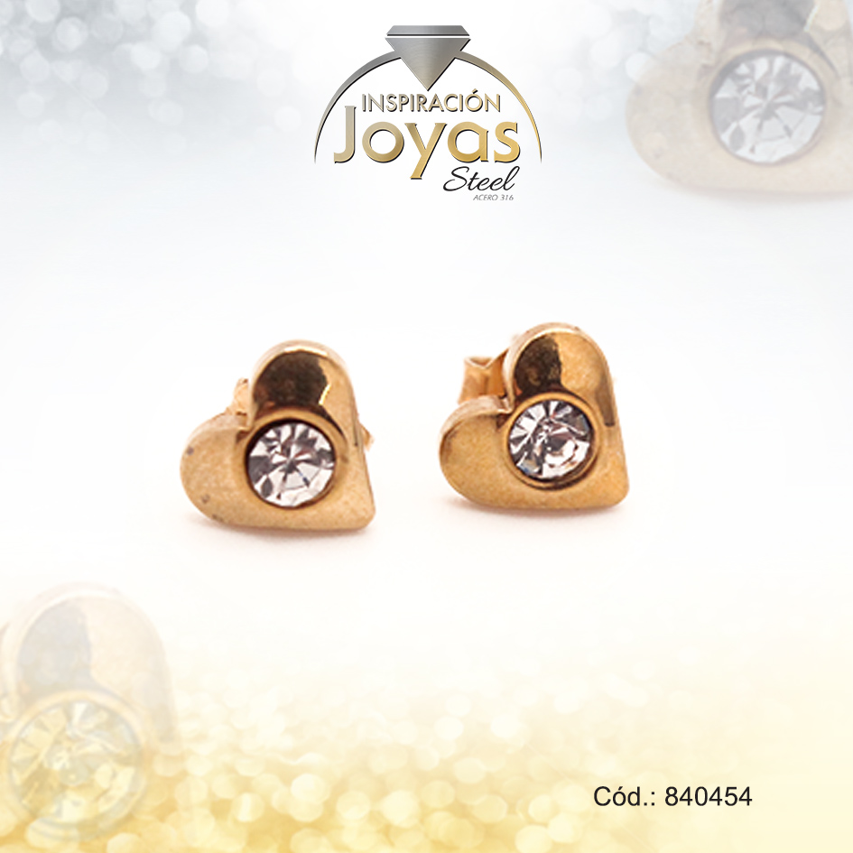 840454 Zarcillo de Acero - Aleación Circón - Dorado - Corazón - 840454 - Imagen 1